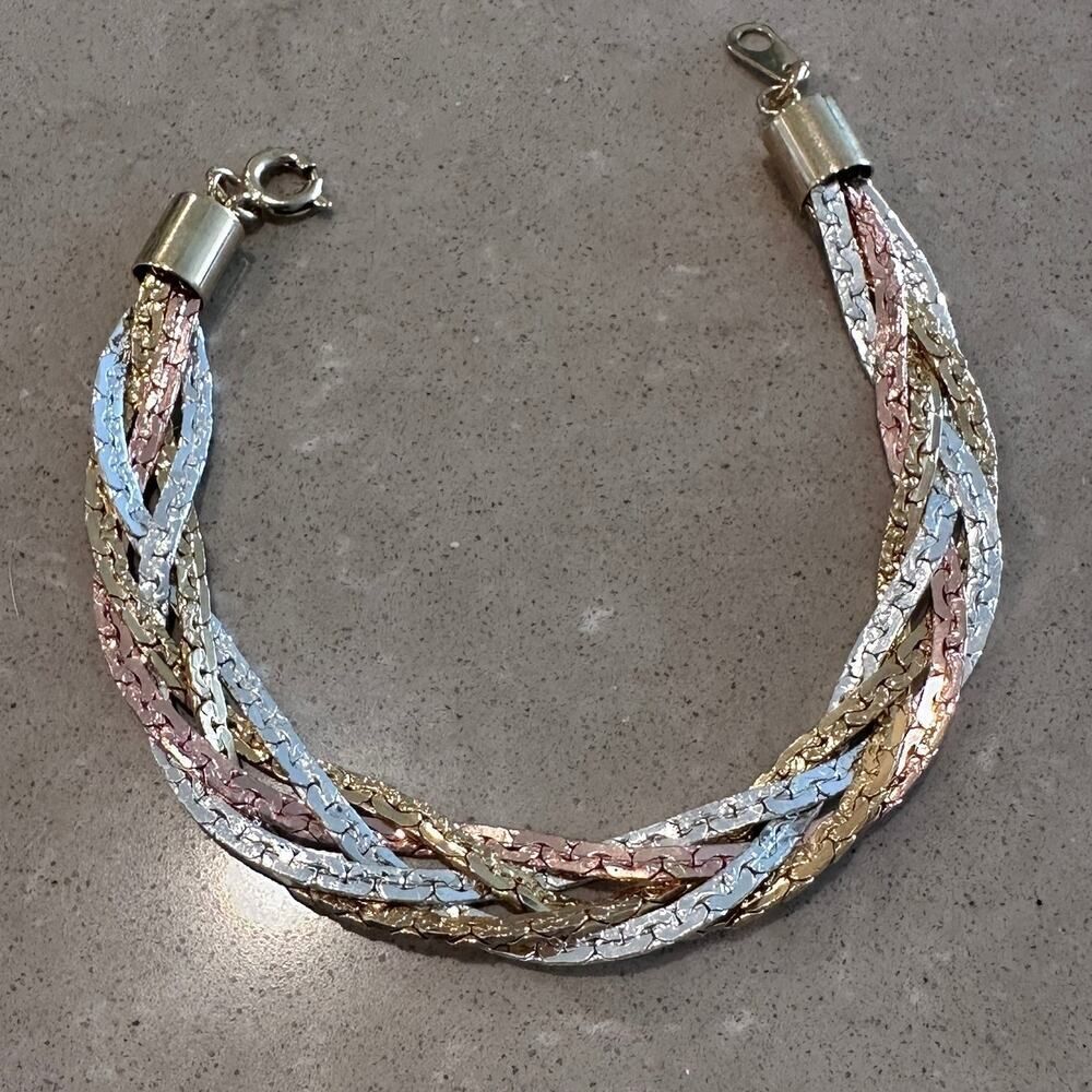Vintage Braided Tri-Color Bracelet-Gold, Silver, & rose Tone